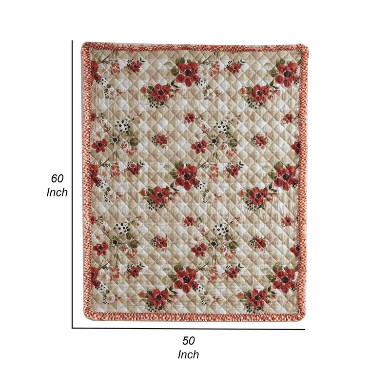 Lire 50 x 60 Inch Quilted Throw Blanket with Fill, Windflower Print, Red