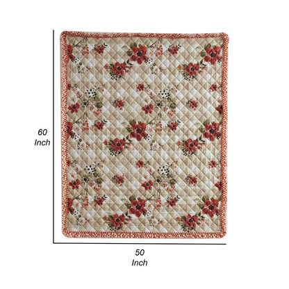 Lire 50 x 60 Inch Quilted Throw Blanket with Fill, Windflower Print, Red