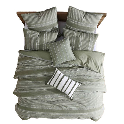 Meo 5pc Queen Size Comforter Set, Green Textured Woven Jacquard Stripe