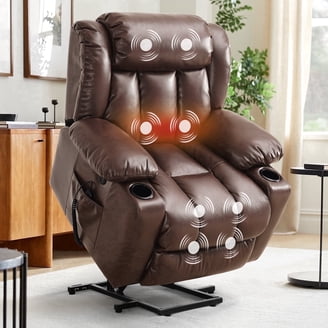 Oya 40 Inch Power Recliner Chair, Pull Tab Mechanism, Rich Brown Leather