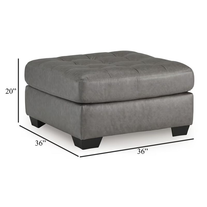 Lairi Accent Ottoman, 36 Inch Square, Button Tufted Gray Faux Leather