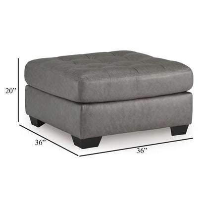 Lairi Accent Ottoman, 36 Inch Square, Button Tufted Gray Faux Leather
