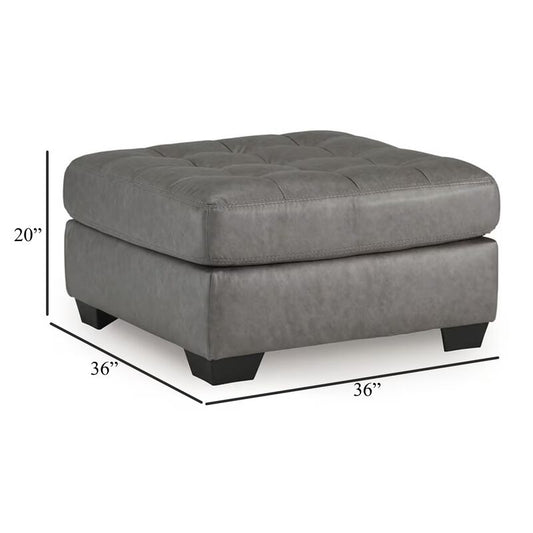 Lairi Accent Ottoman, 36 Inch Square, Button Tufted Gray Faux Leather