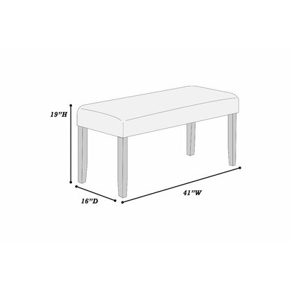 Arun Dining Bench, 41 Inch Charcoal Gray Fabric, Black Rubberwood