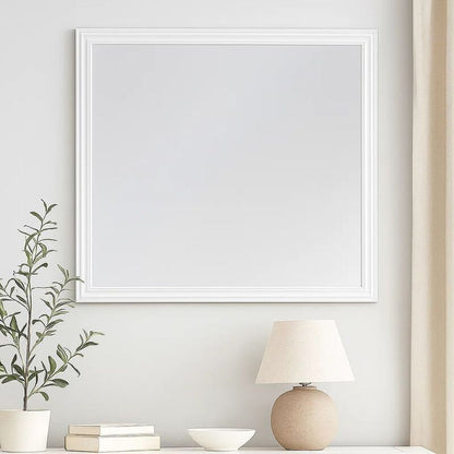 Umi 39 x 39 Dresser Mirror, Molded Design Solid Wood White Square Frame