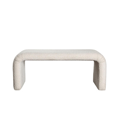 Accent Bench, C Shaped Design Ivory Boucle Upholstery, 44 Inch