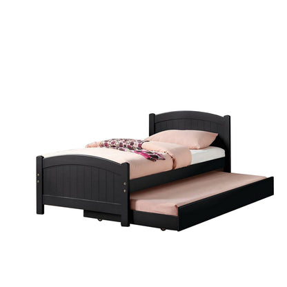 Shov Twin Size Trundle Bed, Arched Headboard, Vertical Accents, Black Wood