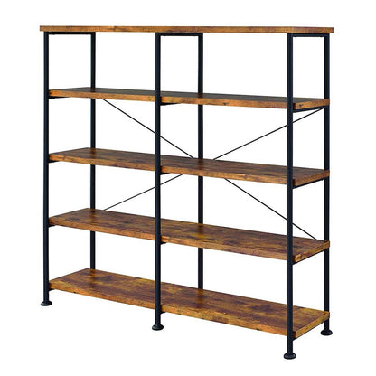 Olga 63 Inch Industrial 4 Tier Shelf Bookshelf, Particleboard, Metal Frame, Brown, Black