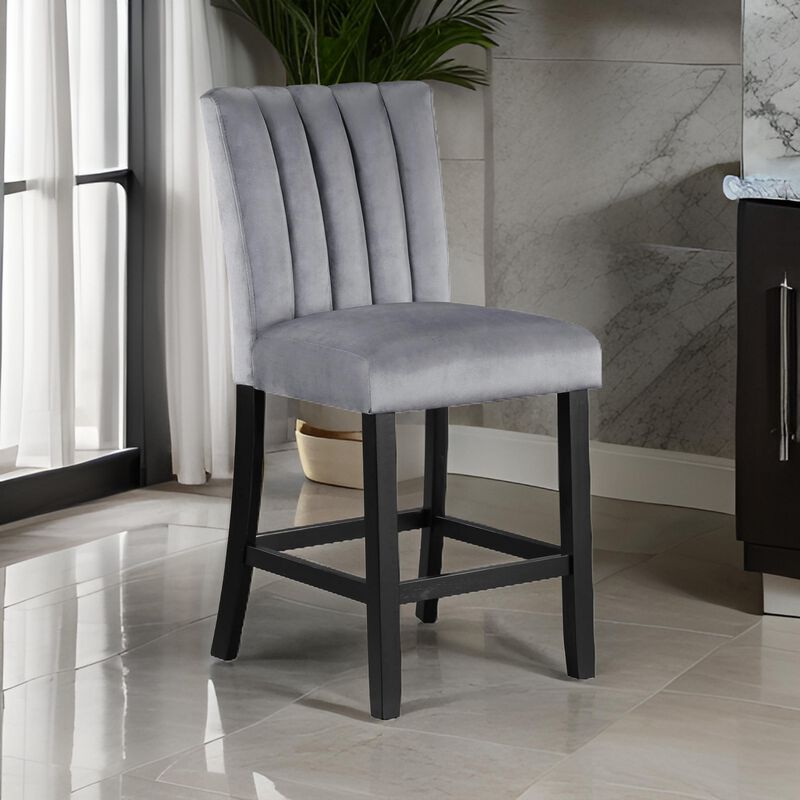 Marcus 26 Inch Counter Height Chair Set of 2, Channel Tufted, Wood, Gray