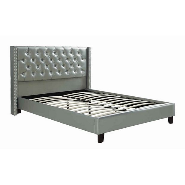 Faux Leather Upholstered Full Size Bed Featuring Nail head Trim