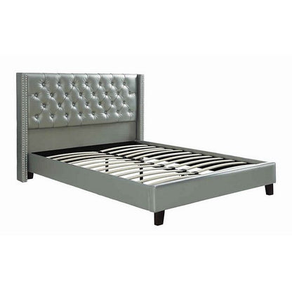Faux Leather Upholstered Full Size Bed Featuring Nail head Trim