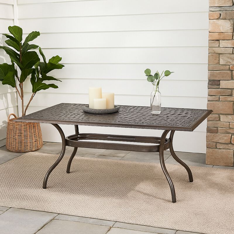 Toni Outdoor Table, 67 Inch Rectangular Top, Lattice Bronze Aluminium