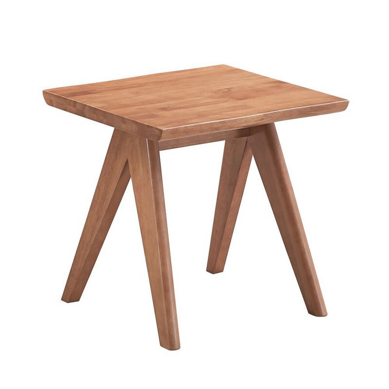 Tina 22 Inch Side End Accent Table, Angled Legs, Natural Wood Brown Finish
