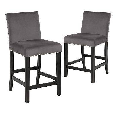 Kate 40 Inch Wooden Counter Height Chair with Velvet Seat, Set of 2, Black