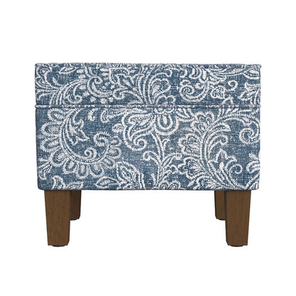 Ishi Accent Storage Ottoman, 22 Inch Classic Denim Blue White Print