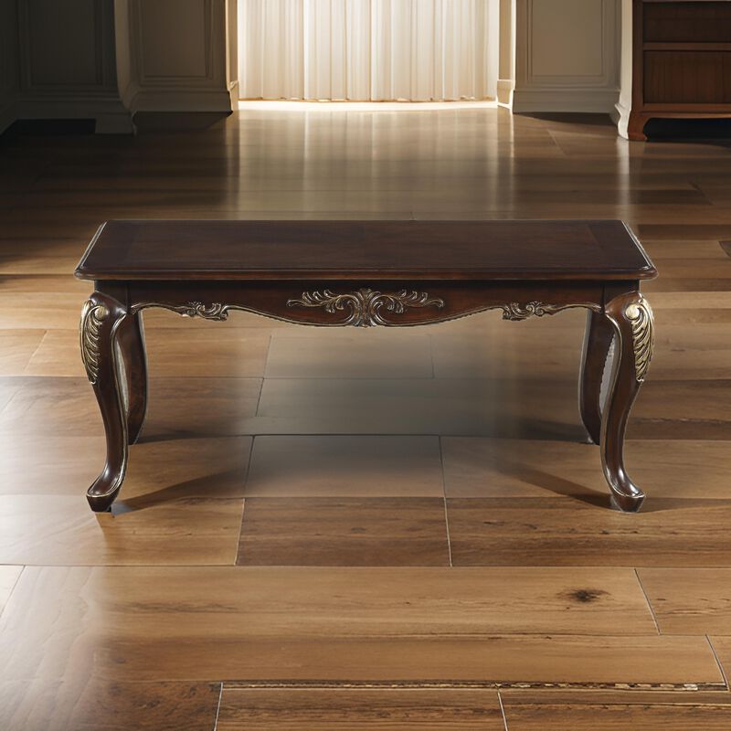 Croy 48 Inch Coffee Table, Rectangular Top, Cabriole Legs, Cherry Brown