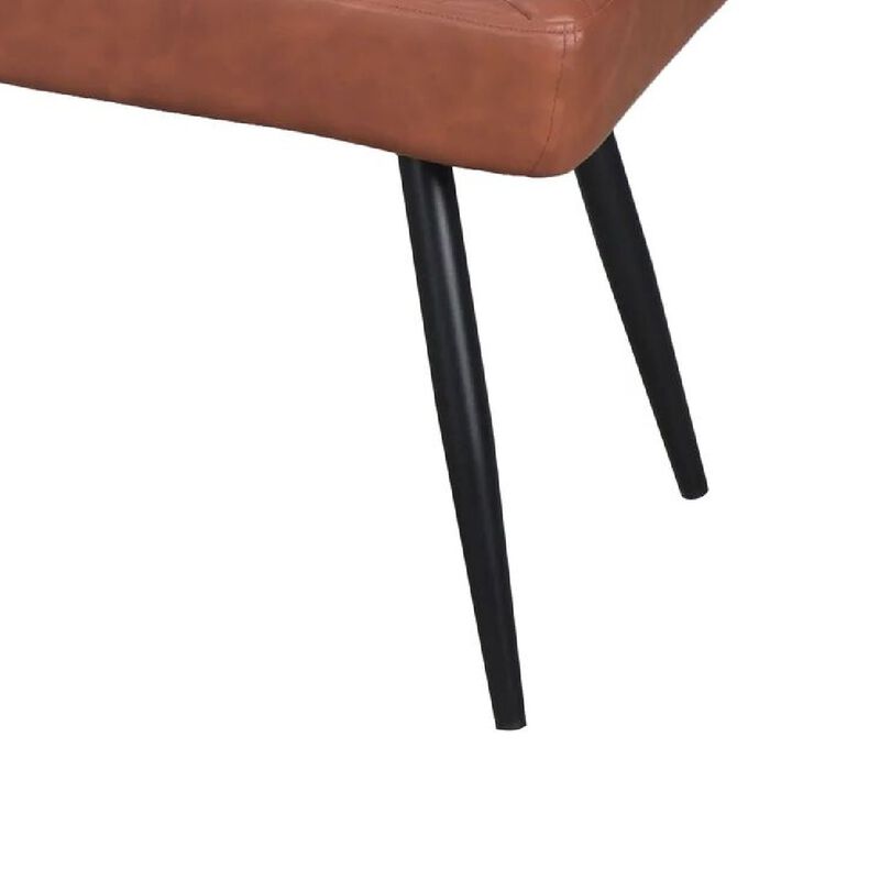 Lopi Dining Bench, 54 Inch Cognac Brown Faux Leather Seat, Metal Legs