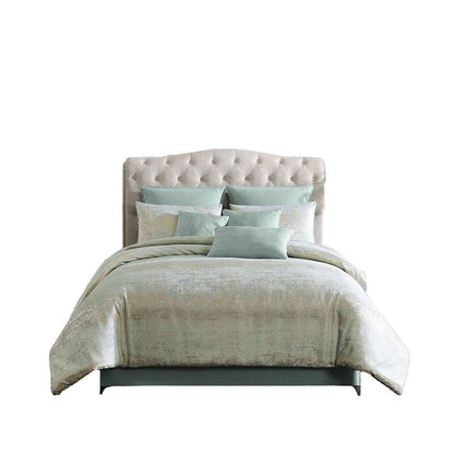 Teesa 9pc Queen Comforter Set, Shams, Blue and Gold Woven Jacquard