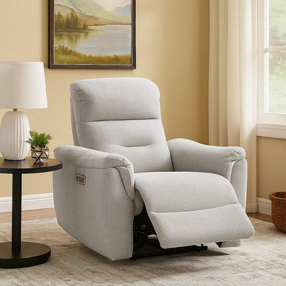 Tres Power Motion Recliner Chair with USB Port, Foam Fill Gray Chenille