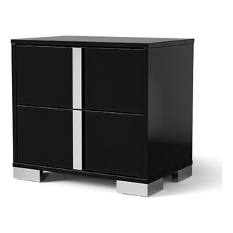 Suni Nightstand, Piano Black Wood with UV Finish, 2 Drawers, 24 Inch