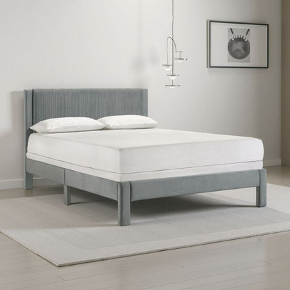 Cery Queen Size Platform Bed, Light Gray Upholstery Textured Headboard
