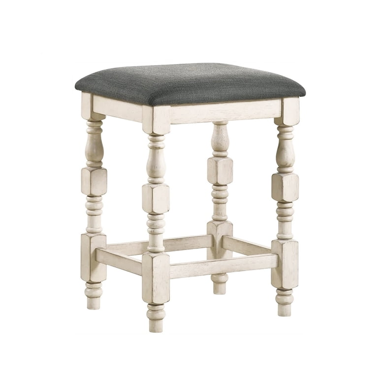 Swan 26 Inch Counter Height Stool, Set of 2, Gray Padded Seat, Turned Legs