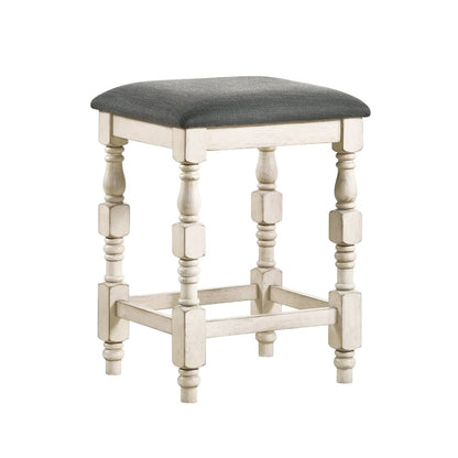 Swan 26 Inch Counter Height Stool, Set of 2, Gray Padded Seat, Turned Legs