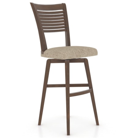 Fela Counter Stool Chair, Black Seat and Back, Natural Brown Wood