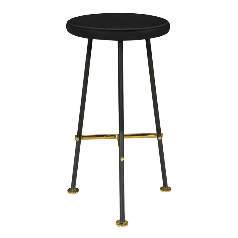 Elira 24 Inch Backless Counter Barstool with Round Mango Wood Seat | Black Iron Legs | Gold Footrest