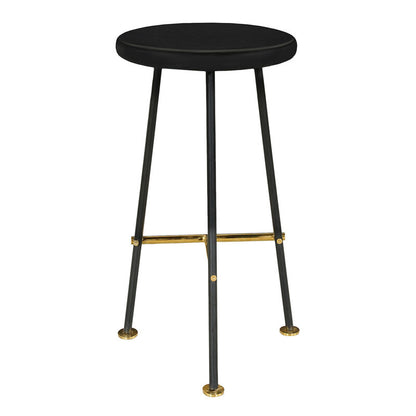Elira 24 Inch Backless Counter Barstool with Round Mango Wood Seat | Black Iron Legs | Gold Footrest