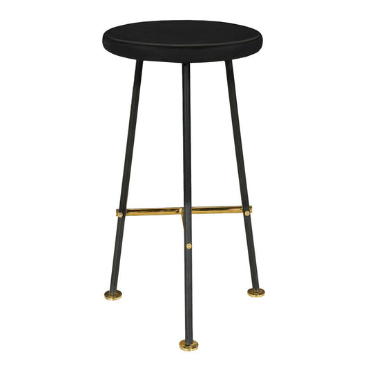 Elira 24 Inch Backless Counter Barstool with Round Mango Wood Seat | Black Iron Legs | Gold Footrest
