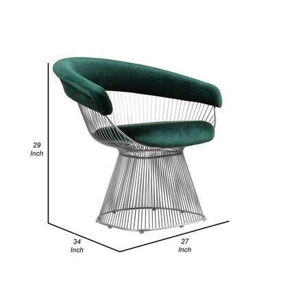 Mimi 27 Inch Accent Armchair, Green Velvet, Foam Cushions, Steel Wire