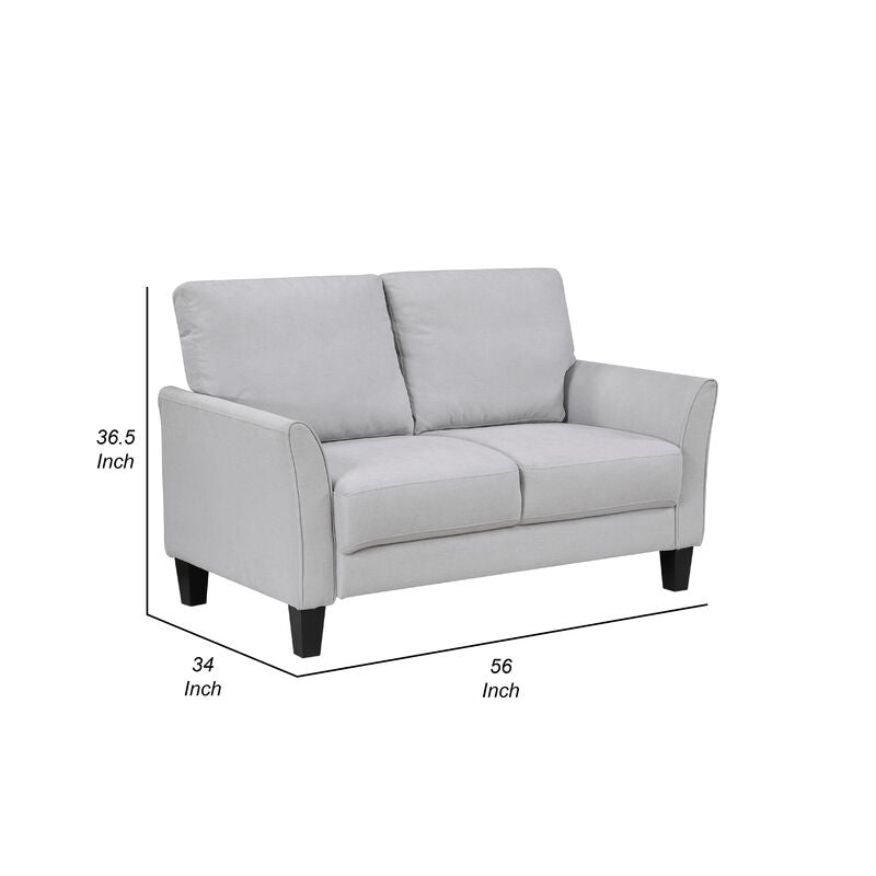 Xumo Loveseat, Light Gray Fabric, 56 Inch, Black Tapered Wood Legs