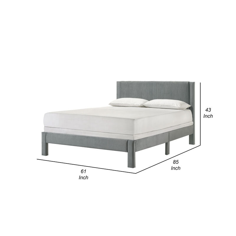 Cery Full Size Platform Bed, Light Gray Upholstery, Textured Headboard