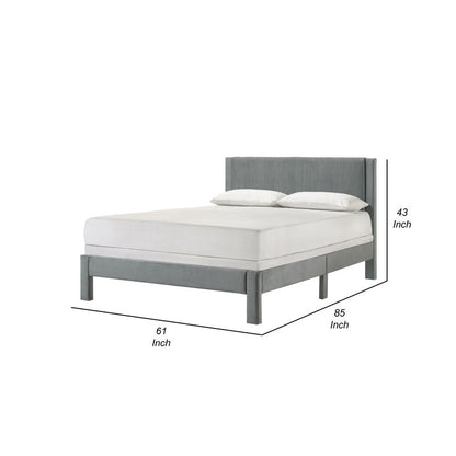 Cery Full Size Platform Bed, Light Gray Upholstery, Textured Headboard