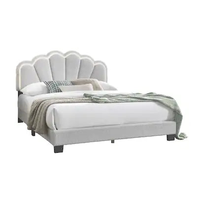 Madsy Full Bed, Gray Upholstered Fan-Shaped Headboard, Metallic Accents