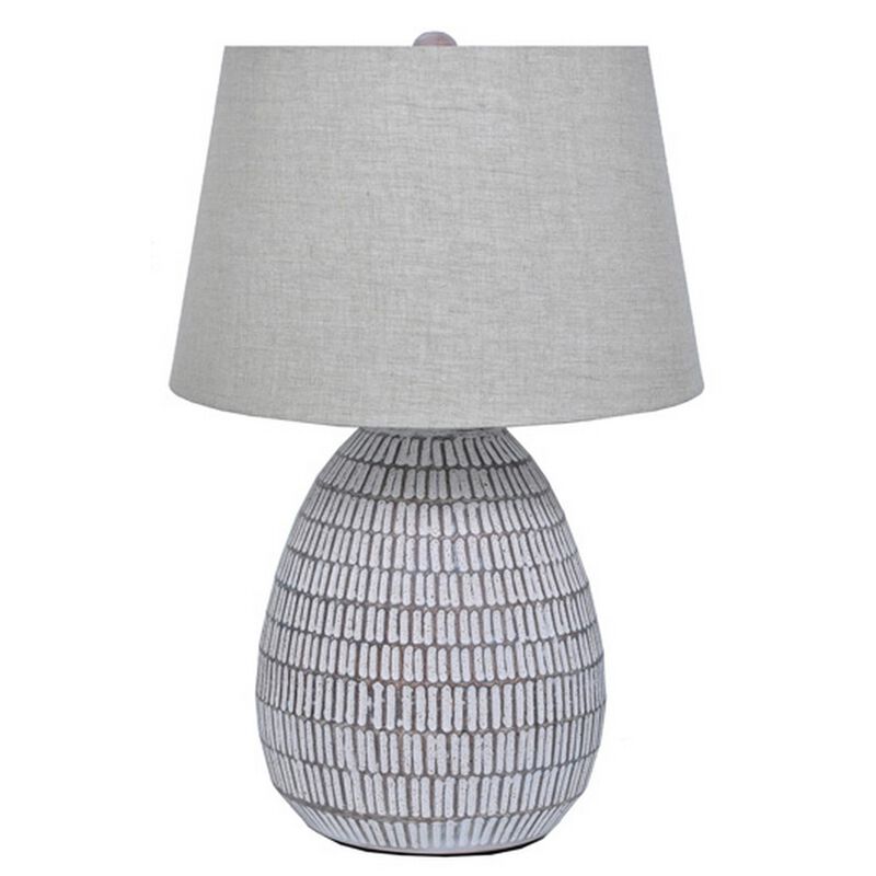 Gyen 29 Inch Table Lamp, Antique White Pattern Pot Base, Gray Empire Shade
