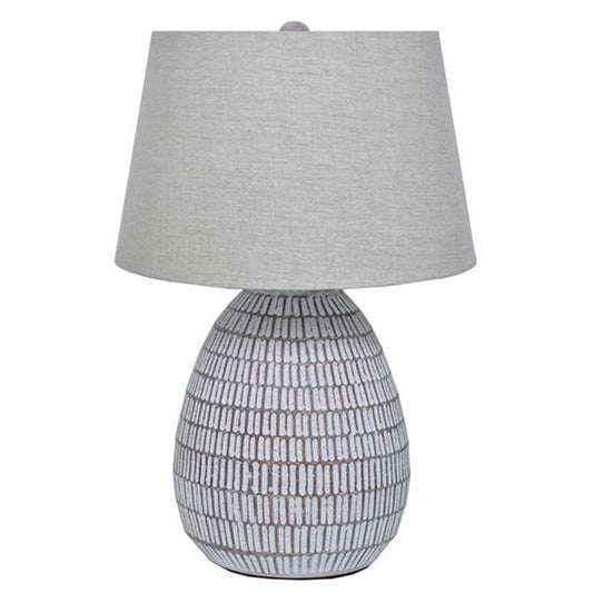 Gyen 29 Inch Table Lamp, Antique White Pattern Pot Base, Gray Empire Shade