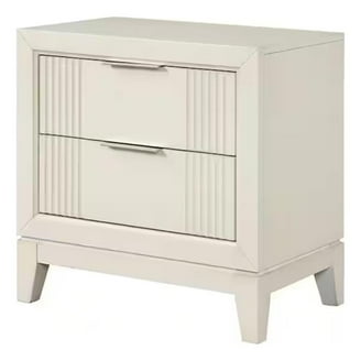 Toi Nightstand, 2 Drawers, Antique White Finished Solid Wood, 27 Inch