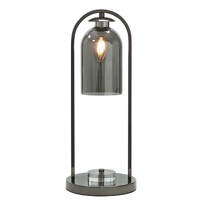 21 Inch Table Lamp, Cylinder Glass Shade, Round Base, Rustic Nickel Gray