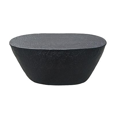 Josi 36 Inch Coffee Table, Handcrafted Hammered Design, Matte Black Sculptural Aluminum Frame