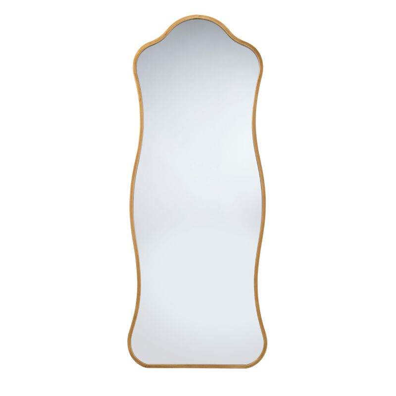 Ari Floor Mirror, 58 Inch, Brass Metal Wavy Frame, Hand Forged Iron