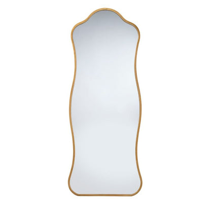 Ari Floor Mirror, 58 Inch, Brass Metal Wavy Frame, Hand Forged Iron