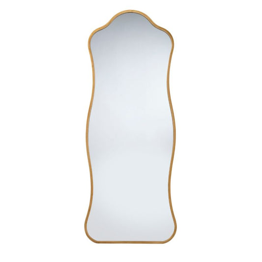 Ari Floor Mirror, 58 Inch, Brass Metal Wavy Frame, Hand Forged Iron