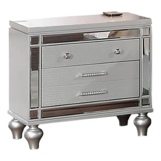 Bailey Nightstand with 2 Drawers and USB Port, Silver Acacia Wood