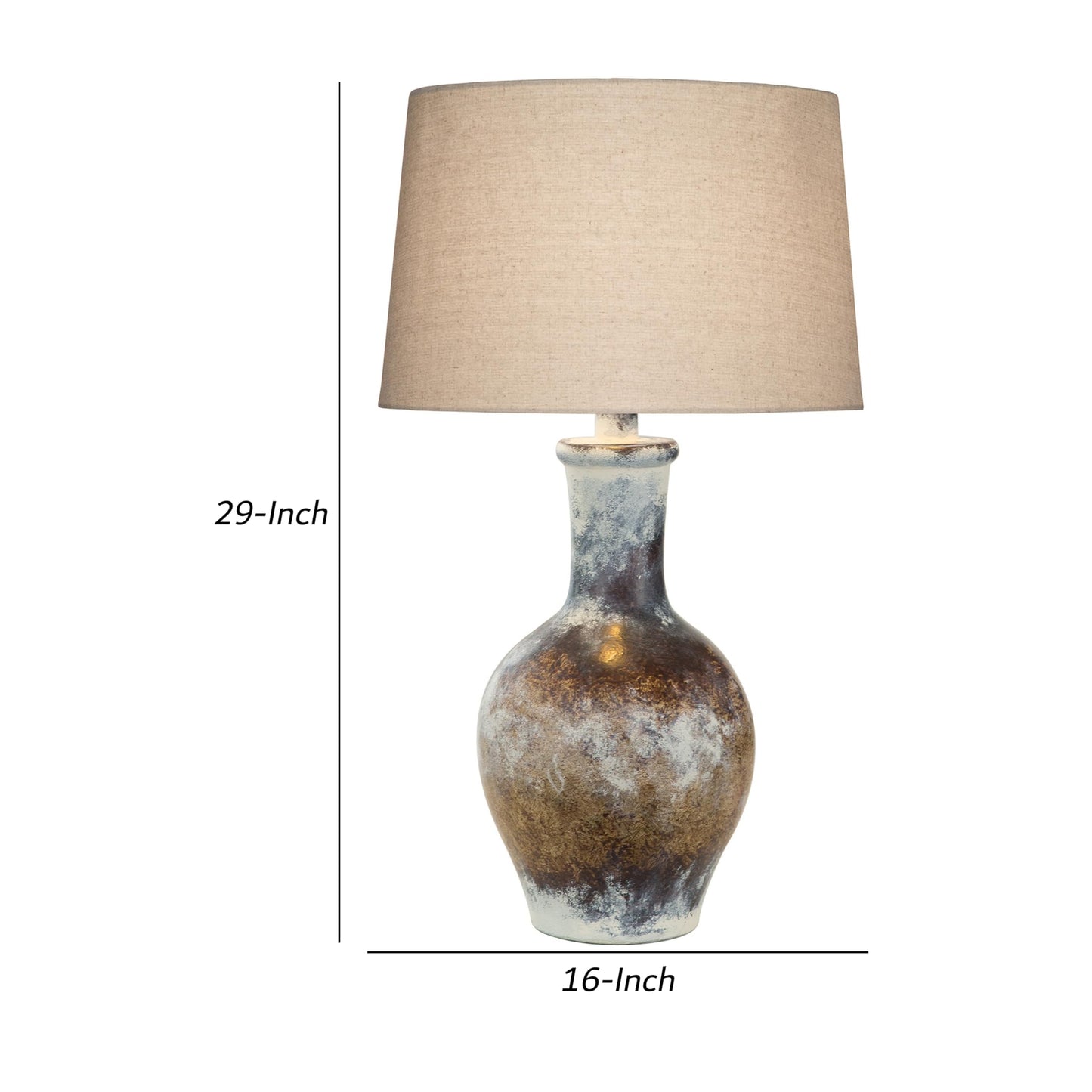Aine 29 Inch Hydrocal Table Lamp, Drum Shade, Urn Shaped Base, Multicolor