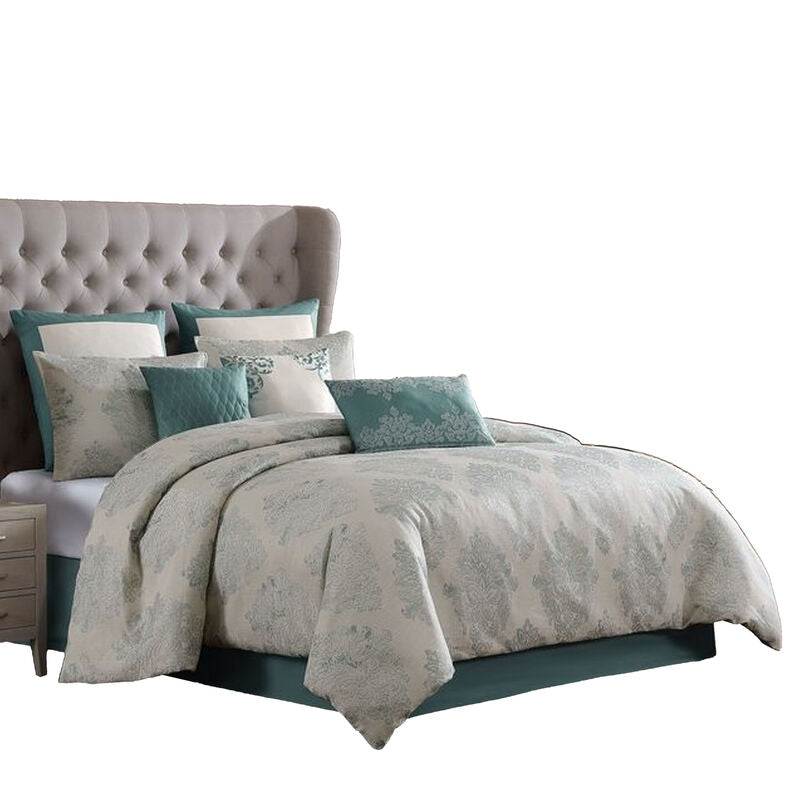 Regy 10pc King Size Comforter Set with Shams, Blue Gray Medallion
