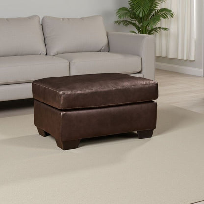 Orion Ottoman, 34 Inch Rich Dark Brown Real and Faux Leather Cushion
