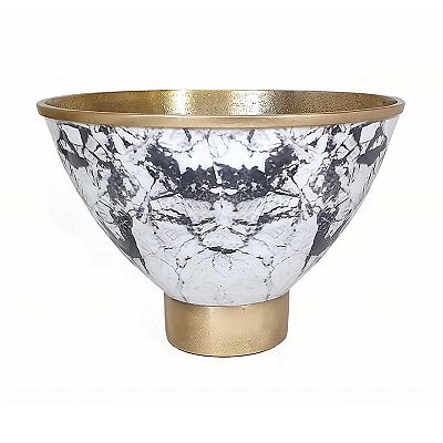 Sinzo 10 Inch Tapered Bowl, Gold Aluminum, Textured Design, Black, White