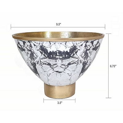Sinzo 10 Inch Tapered Bowl, Gold Aluminum, Textured Design, Black, White